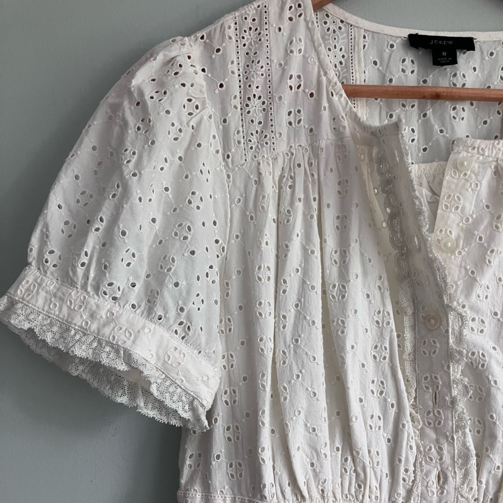J CREW Off White Eyelet Aline Cotton Dress Size 8 - Picture 2 of 13
